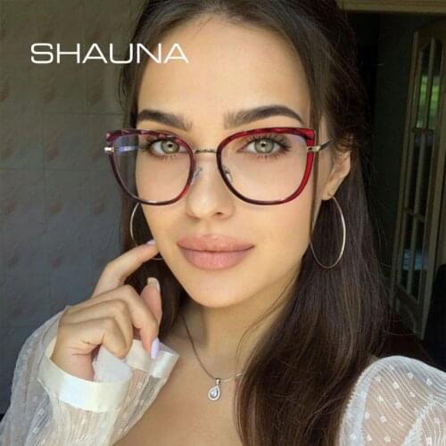 SHAUNA Retro Anti Blue Light Cat Eye Women Glasses Frame Fashion TR90 Metal Spring Hinge Optical Eyewear Men Computer Goggles