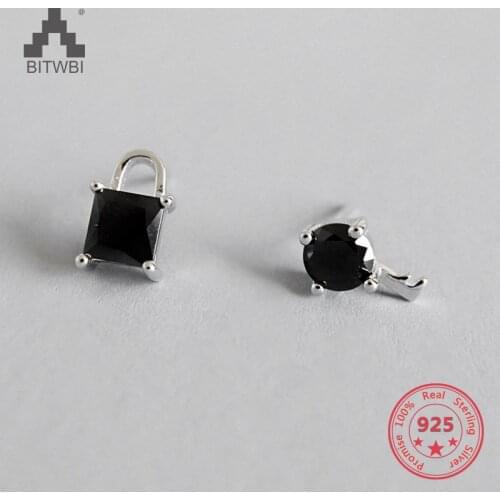 2019 New Korea 925 Sterling Silver Fashion Creative Black Cubic Zirconia Heart Lock Key Stud Earrings For Women