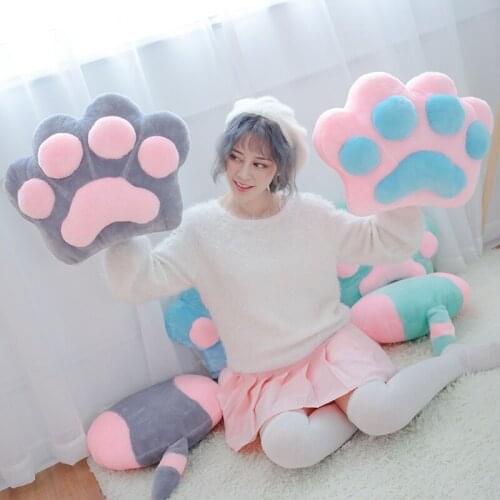 Winter plush cat paw pad (with tail) warm soft seat cushion cushion chair back butt cushion pillow cute furniture