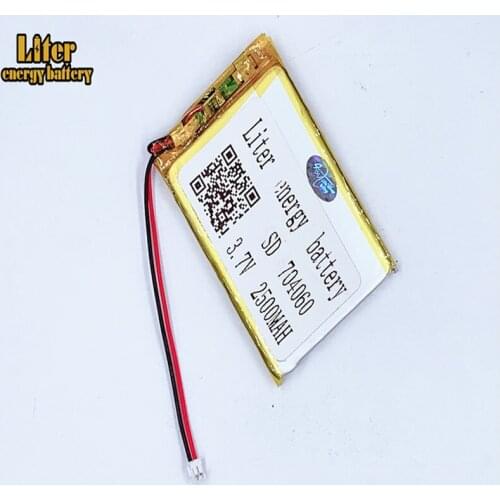1.5MM 2pin connector 3.7V 2500mAh 704060 e-books GPS PDA Car recorder Recreational machines Li-polymer battery Li-po battery