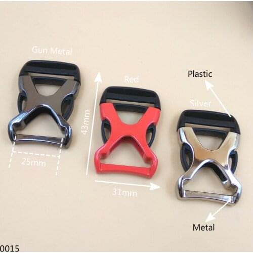 1" For 25mm Inner Width Webbing Red Silver Side Release Metal+Plastic Buckles 4 Pieces DIY Travel Bag Backpack Belt Accessories