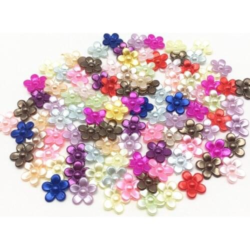 100pcs 11mm Mixed Pearls Flowers Flatbacks Resin Wedding Cabochons Embellishment For Scrapbooking Cardmaking