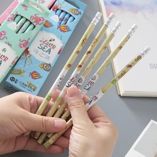 12 pcs/set Professional exam pencil Student pencils cute cartoon animals Writing drawing pencil set Stationery