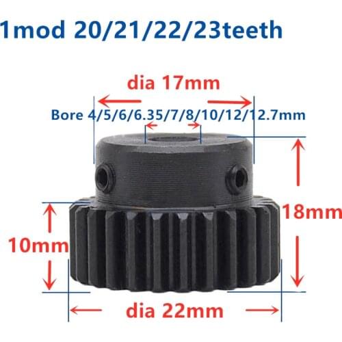 2pcs Spur Gear pinion 1M 20teeth 21teeth 22teeth 23teeth Bore 4mm-12.7mm Straight Teeth Metal gear steel gear CNC gear transmis