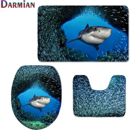 3pcs Set Home Bathroom Accessories Decor Non-slip Floor Carpet 3D Cool Animal Dolphin Design Home Hotel Decor Rugs for Toilet