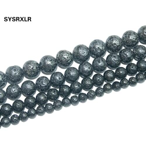 Free Shipping Natural Stone Beads Black Lava Hematite Round Loose Beads For Jewelry Making Diy Bracelet Necklace 4/6/8/10/12MM