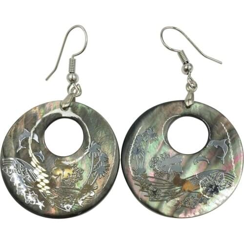 Free Shipping Women Fashion Jewelry Black Mother of pearl Shell Dolphin Mermaid beads Earring 1Pair C8351