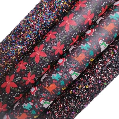 Wine Glitter leather, Christmas Flowers Elks Printed synthetic leather Faux Leather Sheets For Bows Earrings DIY 21x29CM KM739