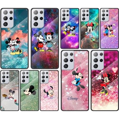 Mickey Minnie colorful for Samsung Galaxy S21 Ultra Plus A72 A52 4G 5G M51 M31 M21 Luxury Tempered Glass Phone Case Cover