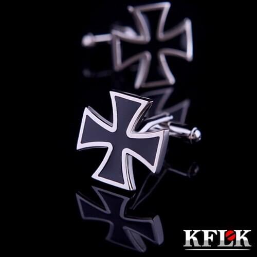 KFLK Luxury shirt cufflinks for mens gift Brand cuff buttons Iron Cross cuff links Black High Quality abotoaduras Jewelry