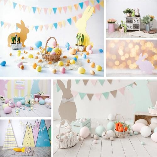 Photo Backdrops Easter Eggs Rabbit Basket Pennant Custom Background for Baby Children Family Party Photophone Photography Props
