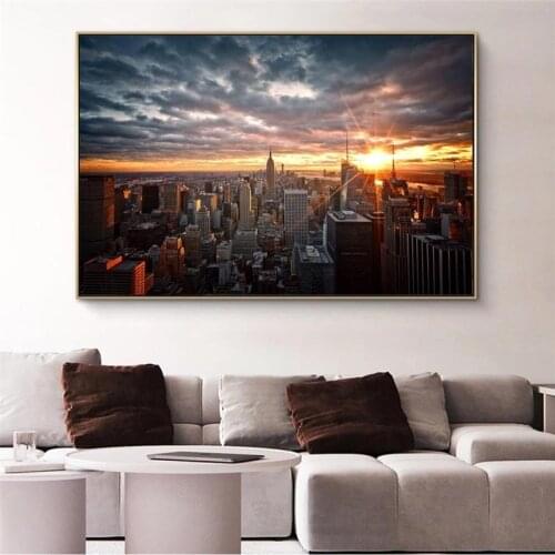 New York City Sunset View Canvas Paintings On the Wall Art Posters And Prints Skline of Manhattan Wall Pictures Home Decoration