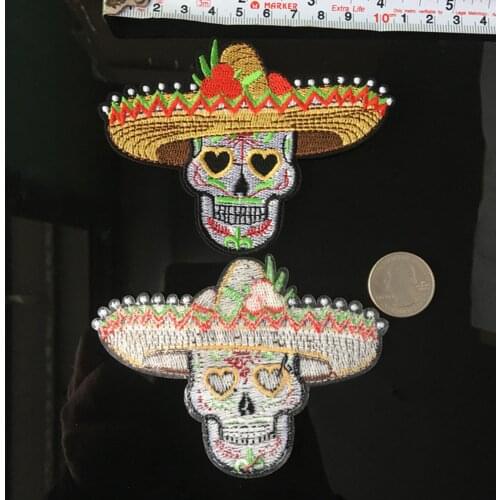 Indian Flower Punk Skull Patches For Clothing Embroidered Appliques Iron Sew On Stickers Diy Colorful Skull Garment Accessories