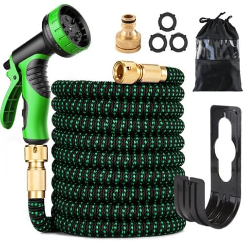 KKmoon Expandable Garden Hose with 9 Function Nozzle Flexible Strong Water Hose with Solid Brass Fittings and Double Latex Core