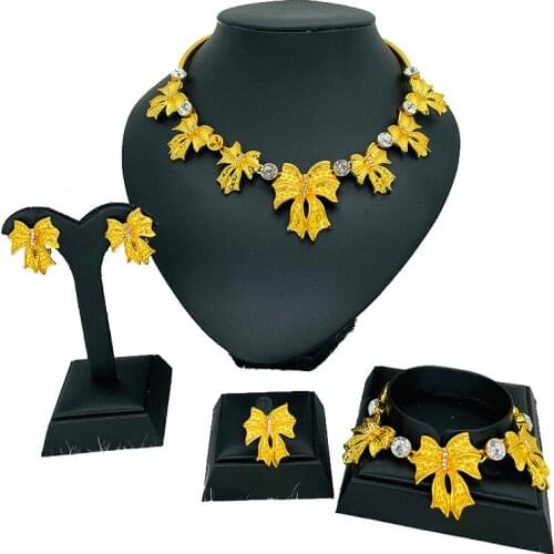 Dubai set gold color bowknot jewelry sets wedding gifts lady party for women African necklace bracelet earrings ring bridal