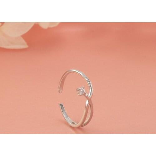 Korean Simple Style Cross Cubic Zirconia Stones Open Ring 925 Sterling Silver Female Wedding Party Jewelry Gift Free Shipping