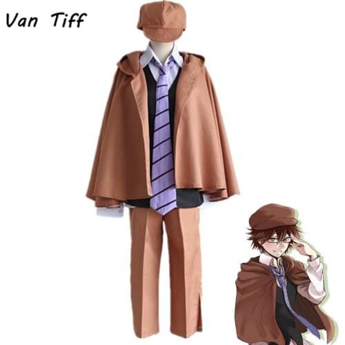Anime Bungo Stray Dogs Cosplay Edogawa Ranpo Costumes Uniform Vest Pants Cloak Full Set Wigs Hair Men Boy Halloween Carnival
