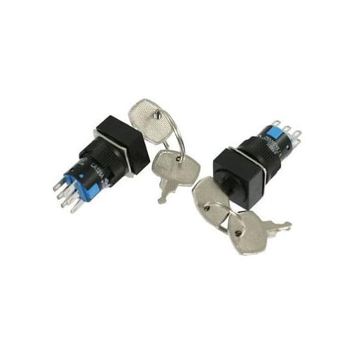 Panel Mount DPDT 3 Position Square Key Lock Push Button Switch AC 250V 5A