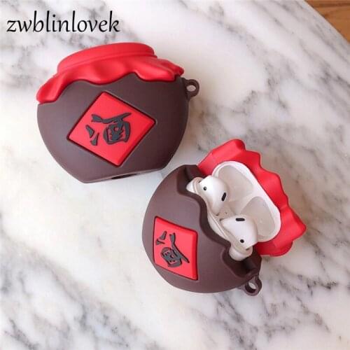 Cute 3D Chinese Wine Jar Case For Apple Airpods1 2 Charging Box Soft Silicone Earphone Protection Cover For Airpods Pro3 Keyring
