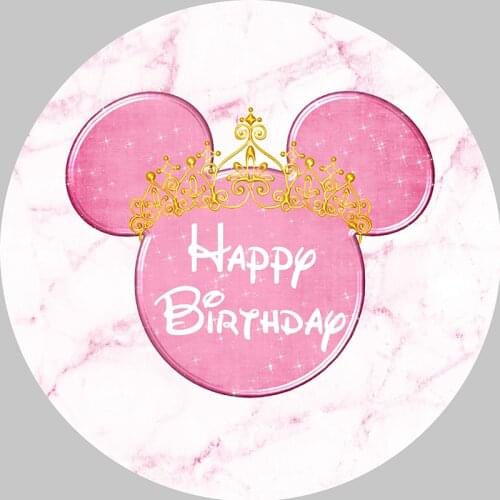 Marble Mouse Birthday Round Backdrop Cartoon Kids Girl Party Decoration Pink Baby Shower Newborn Circle Background