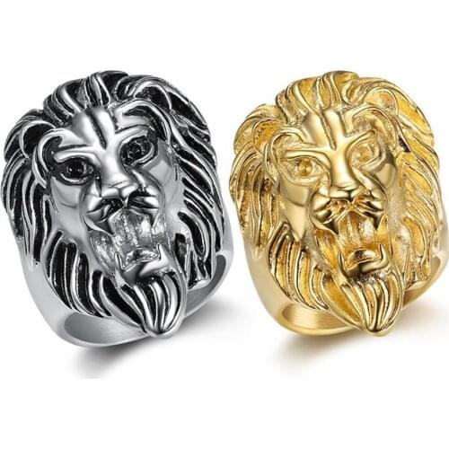 2019 Hot Sale Mens Ring Gold Silver Color Lion Head Rings For Men Male Punk Rock Stainless Steel Animal Jewelry Dropshipping
