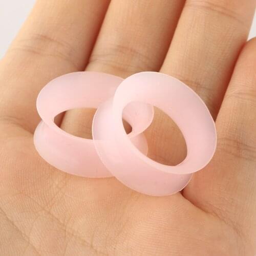 JUNLOWPY 100/200pcs Pink Silicone Hollow Ear Tunnels Kit Lobe Stretching Set Double Flared Earring Expander Plug 2g-1'' Piercing
