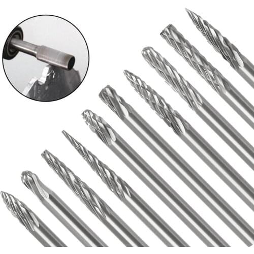 10pcs Burr Set Woodworking Sharp Solid Carbide Shank Rotary Files Milling Cutter Drill Bit Engraving Bits