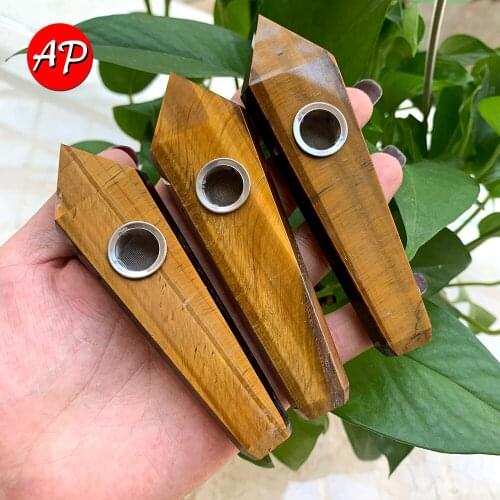 Natural crystal stone smokey pipe yellow tiger eye healing quartz jewelry crystal point wand gemstone