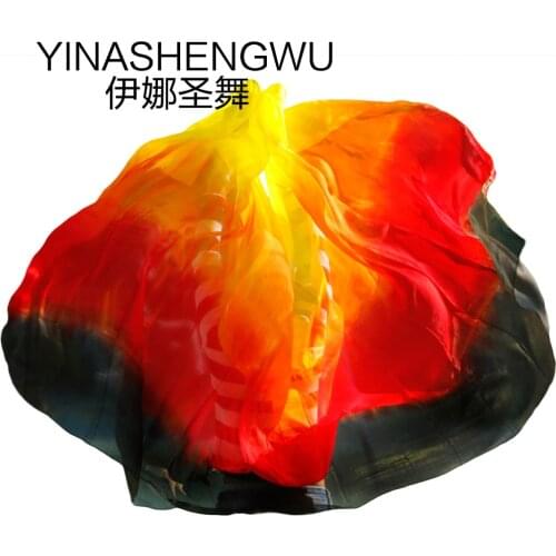 Newest Pure Silk Belly Dance Veils Belly Dance Scarf Silk Veils Practice Stage Performance yellow+orange+red+black