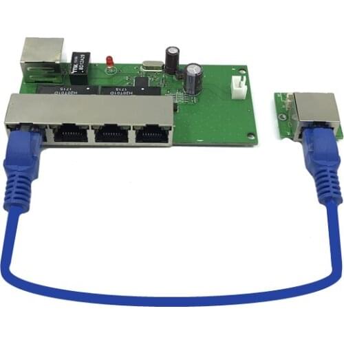 OEM factory direct mini fast 10 / 100mbps 5-port Ethernet network lan hub switch board two-layer pcb 5 rj45 1 * 8pin head port