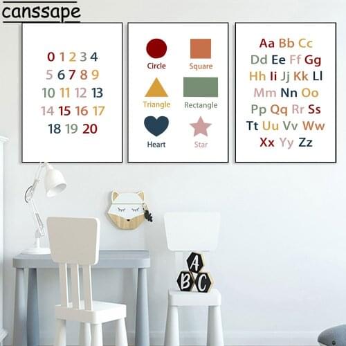Number Education Posters And Prints Alphabet ABC Poster Geometric Learning Paintings Nursery Wall Picture Kids Room Decoration