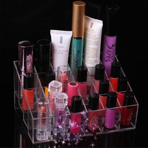 24 Lattice Clear Transparent Jewelry Display Tool Stand Holder Makeup Lipstick Cosmetic Storage 14.5*10.5*7.5cm