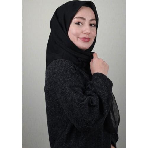 JAWEL SOLID COLOR LINEN FLAMLI SCARF-DESEN-02-BLACK