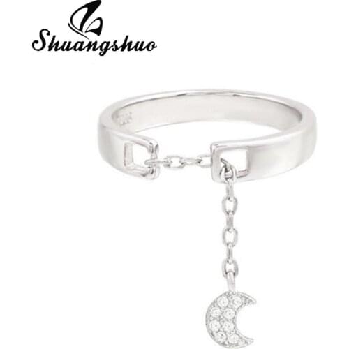 Shuangshuo Fashion Adjustable Moon Ring Chain Pendant Moon Rings for Women Girls Birthday Gifts Jewelry Cute bague femme