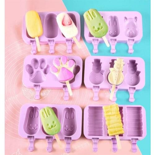 Silicone Ice Cream Mold Reusable Popsicle Molds DIY Homemade Cute Cartoon Ice Cream Popsicle Ice Pop Maker Mould