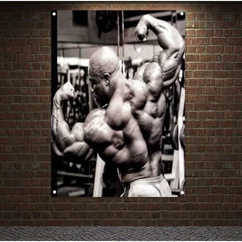 Exercise Banner 4 Grommets Flag Man Body Building Wallpapers Wall Hanging Muscular Body Poster Canvas Painting Home Decor H1