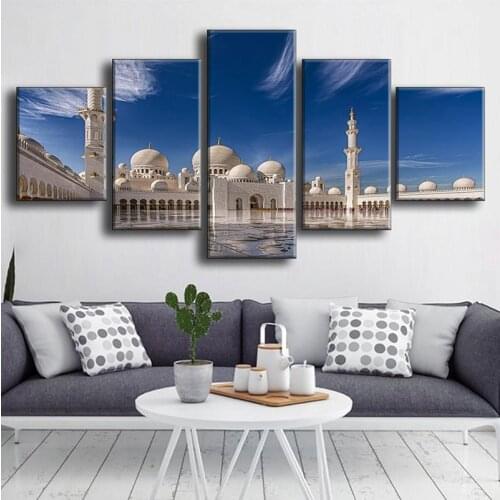 Wall Art 5 Pieces Canvas HD Printing Egypt Al-Azhar Mosque Arab Architecture Painting Home Decoration Living Room Wall Pictures