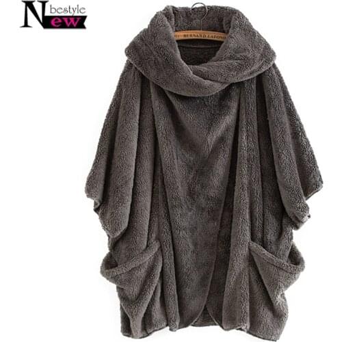 2019 Winter Coat Women Batwing Sleeve Loose Cape Coat High Collar Cardigan Two Sides Lamb Wool Coat Women Jackets Dropshipping