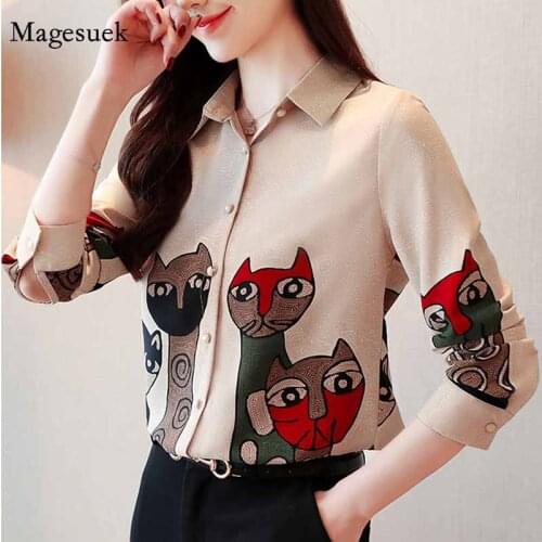 Korean Long Sleeve Chic Fashion 2020 Blouses Ladies Women Shirt Elegant Spring Bottomed Floral Chiffon Women Tops Female 8356 50