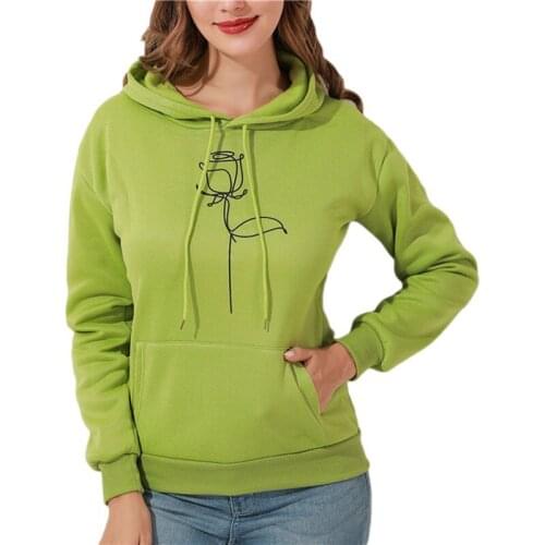 Women Hood Hoodies Ladies Plus Velvet Sweatshirts Ladies Long Sleeve Casual Hooded Oversized Pullover Tops Rose Print Sweatshirt