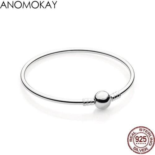 Anomokay 100% 925 Sterling Silver Round Bracelets & Bangles Fashion Snake Chain Bangle for Diy Jewelry Bracelet Making
