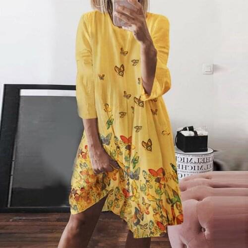 Beach Dress Women Boho Floral Print Dress Summer Loose Vintage A-Line Dress Lady Elegant O-Neck Dress Платье Женское Clothing