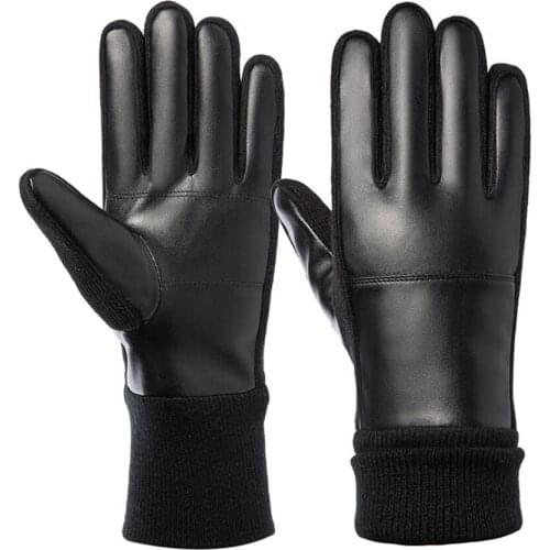 Winter Ski Gloves Full Finger PU Leather Winter Warmth Cold Wind Protection Add Velvet Skin-friendly Slip Resistant Ski Gloves