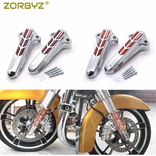 ZORBYZ Motorcycle LED Light Chrome Front Fork Lower Leg Covers Case For Harley FLHR FLHX FLHT 2014-2017