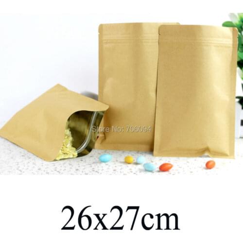 100PCS 26x27cm/10.24''x10.63'' aluminum foil coated ziplock Kraft paper bag coffee tea powder Party food gift paper bags