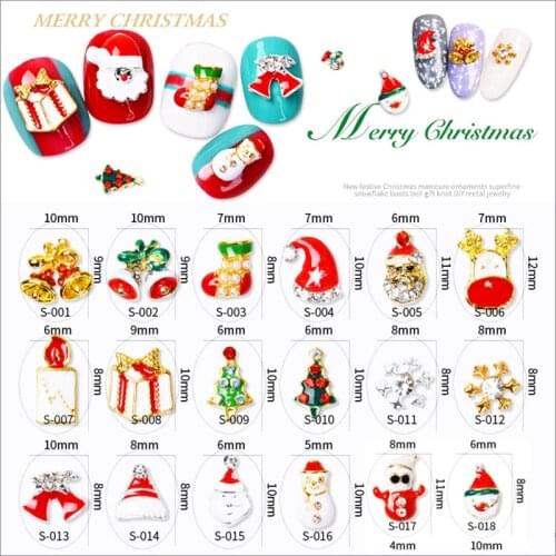 20pcs/bag 23 Designs Christmas Nail Art Decorations Nail Studs Snowman Alloy 3d Glitters Art Nail unas Jewelry Supplies