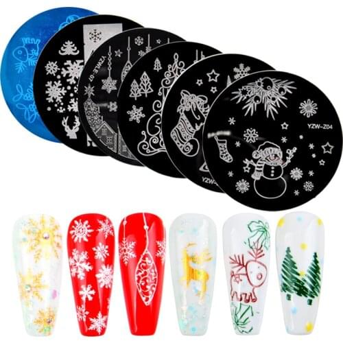 2020 New 5.6cm Round Nail Art Stamp Nail Stamping Template Christmas Series DIY Nail Designs Manicure Image Plate Stencil