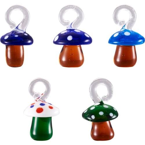 5Pcs Handmade Lampwork Pendants Glass Cute Mushroom Charms Beads For Necklace Earring Dangle Decor DIY Jewelry Making