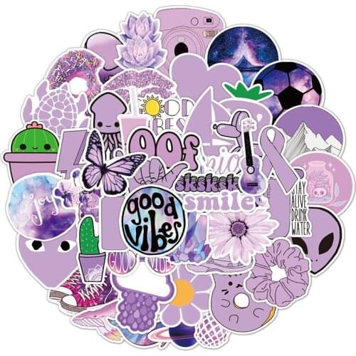 50Pcs Purple Style Graffiti Sticker Cartoon Waterproof Decals For Laptop Notebook Phone Luggage Bike Wall Skateboard Stickers