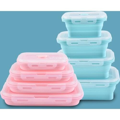 50pcs Silicone Folding Lunch Boxes Portable Folding Bowl Lunchboxes Collapsible Food Boxes Container350/500/800/1200ml